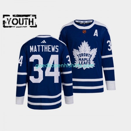 Toronto Maple Leafs Auston Matthews 34 Adidas 2022 Reverse Retro Blauw Authentic Shirt - Kinderen